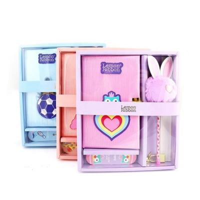 China PU+Paper Cute Kawaii PU cover fluffy bunny rabbit pen eraser A6 notebook writing stationery set for school students girls for sale