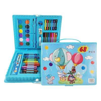 China Plastic 68 color color pencil crayon oil painting portable cute cartoon print box customization art drawing set stationery set for kids for sale