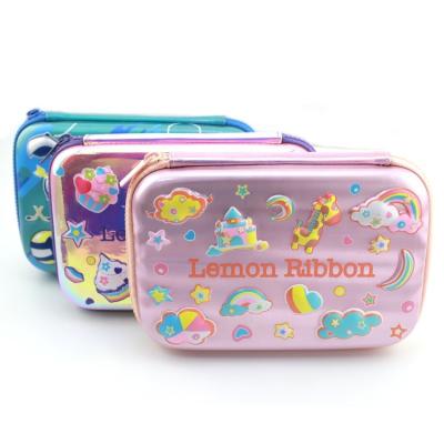 China Gift Lemon Ribbon fantasy laser PU lovely cartoon print multifunctional stationery pen holder pencil box pencil case for school kids for sale