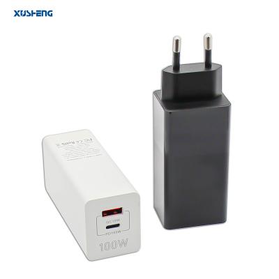 China Hot Selling Mobile Phone 100W GnA Dual Port Type-c+USB A Fast Charger Ports Charging Laptop ChargerGan Wall Charger Desktop Adapter for sale