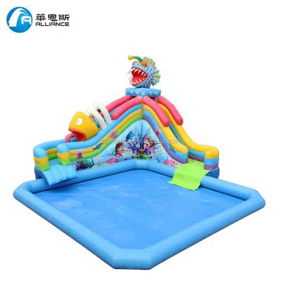 China Kids and adults water park inflatable piranha water slide with swimming pool for sale