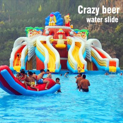 China Inflatable PVC Beer Crazy Giant Inflatable Water Slide for sale