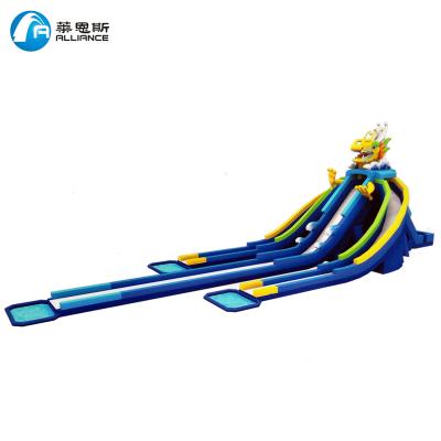 China New Design PVC Inflatable Water Park Three Lanes Long Water Slide With Pool for sale