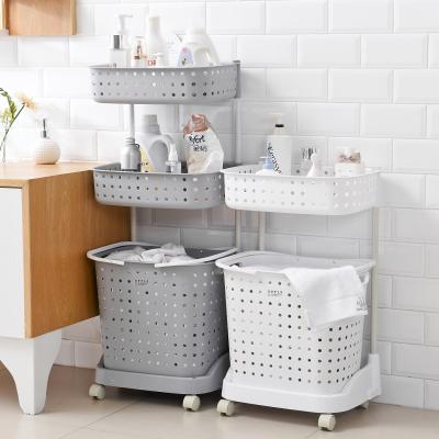 China Modern Multifunctional Bathroom Shelf Trolley Storage Plastic Laundry Basket for sale