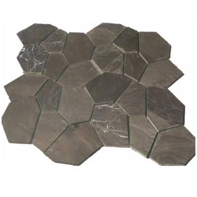 China Irregular Shape Crazy Natural Stone DIY Farmhouse Black Slate Cobblestone Random Slate Flooring Tile for sale