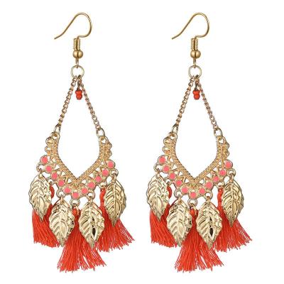 China New FASHIONABLE Creative Leaf Shaped Colorful Tassel Gold Foil Earrings Women Jewelry Long Earrings for sale