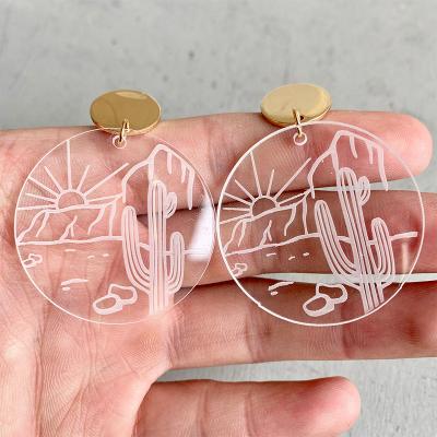 China TRENDY Fancy Design Sun and Moon Gold Clear Acrylic Stud Earrings Around Western Cactus Jewelry Earrings for sale