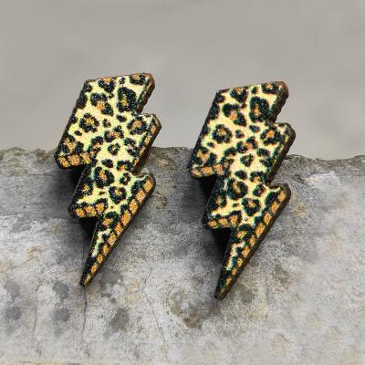 China New Arrival Style Fashion Earring Leopard Lightning Boot Cactus Western Cow Mini Wood Stud Earrings TRENDY for sale