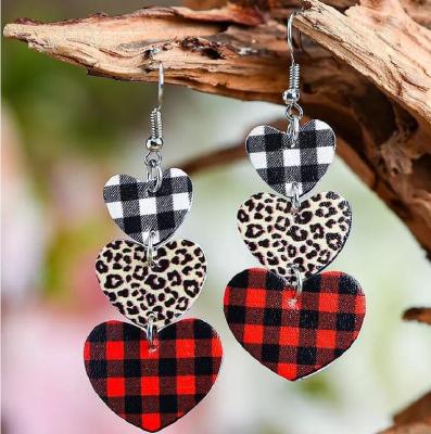 China Wholesale FASHIONABLE New Valentine's Day Water Drop Heart Shape Check Red Plaid Leather Earrings For Girls for sale