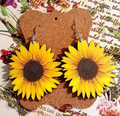 China NEW Fashion Jewelry Women's Earrings Yellow Sunflower Printing Ladies TRENDY Exaggerated Wooden Earrings for sale