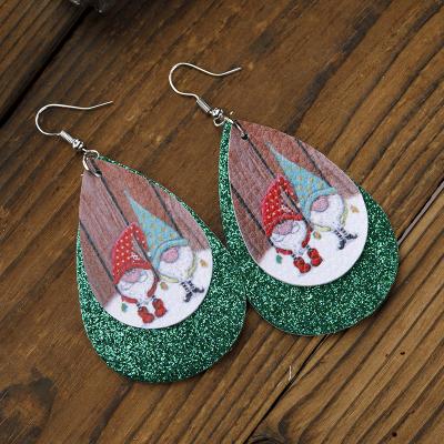 China Leather Christmas Santa Tree Print Earrings TRENDY Snowman Xmas Teardrop Decorations Earrings for sale