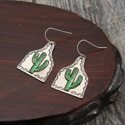 China Creative Vintage TRENDY Personality Design Cactus Shape Turquoise Earrings Fashion Women Cactus Earrings for sale