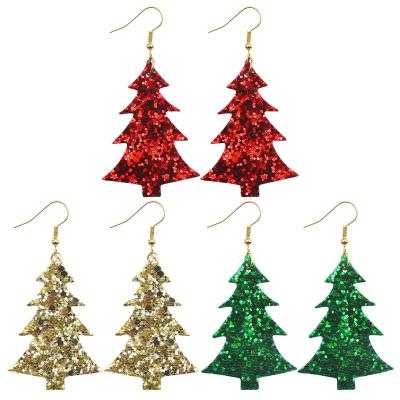 China FASHIONABLE Shiny Sequin Earrings Red Green Christmas Trees Handmade Earrings For Women Girls for sale