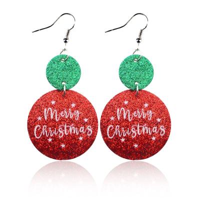 China TRENDY Christmas Decorations Around Tinsel Leather Wood Earrings Tree Print Merry Christmas Earrings for sale