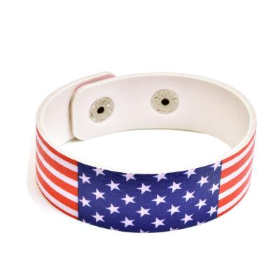 China FASHIONABLE Independence Day Decoration Buckle Bracelet USA Flag Football Baseball Sports PU Leather Wristbands for sale