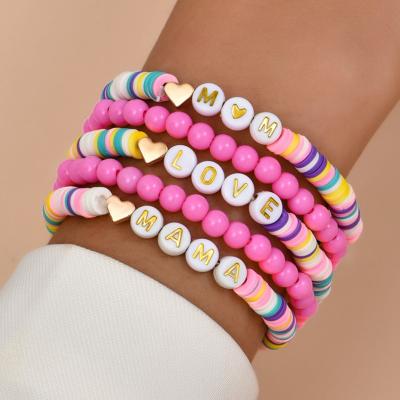 China TRENDY Custom Design Cute Colorful DIY Heart Shape Alphabet Kids Bracelets Beaded Clay Bracelet Set for sale