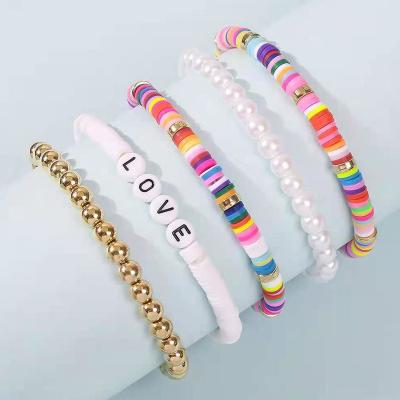 China TRENDY Multicolor Polymer Clay Female Pearl Bracelet Bohemia Gold Fashion Jewelry Bangle Vintage Sets for sale