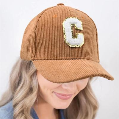 China A-Z Letter Embroidered Solid Color Waterproof Corduroy Design Fashion Winter Outdoor Warm Unisex Baseball Cap for sale