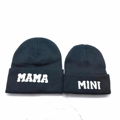 China New Arrival JOINT MOM MINI Outdoor Knitted Beanie Hat Embroidered Winter Warm Hat for Mommy's Baby for sale