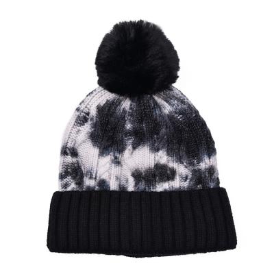 China JOINT Winter Tie Multi Colored Dye Stripe Wool Beanie Hats Women Women Girls Pom Beanie Custom Logo Cute for sale