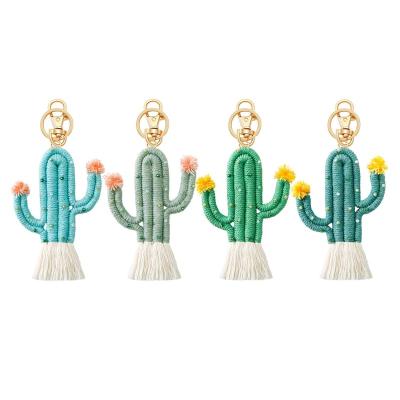 China New Design Daily Life Big Cactus Cotton Pendant Keychains Green Handmade Beaded Key Chain Small Bag for sale