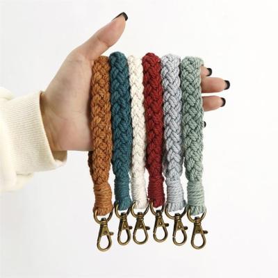 China Handmade Daily Lifestyle Lady Key Accessories Cotton Durable Long Hanging Rope Braided Metal Key Chain for sale