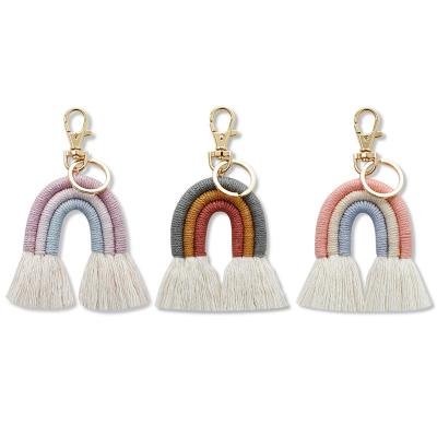 China Hot Selling Colorful Bag Accessories Hanging Bag Hanging Accessories Hand - Woven Cotton Rainbow Tassel Key Chain for sale