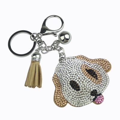 China Puppy Dog Cartoon Key Chain Popular Cute Fashion Handmade Accessory Diamond Encrusted Keychain Women Bag for sale