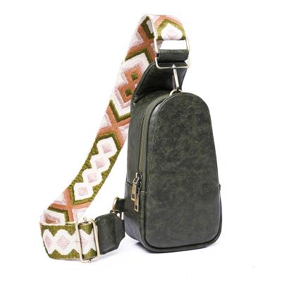 China Retro RFID New Design PU Leather Cross - Body Sling Belt Bag Guitar Strap Plain Women Leather Chest Bag for sale