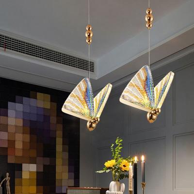 China Pendant Lamp Art Design Modern Butterfly Silver Luxury Acrylic Led Pendant Light Long Hanging Chandelier For Living Room for sale