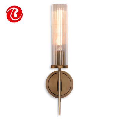 China Modern Simple Style Antique Decorative Copper Glass Shades Indoor Wall Light for sale