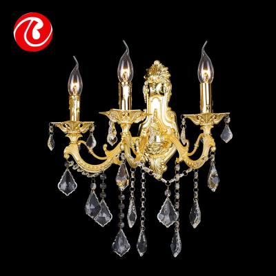 China Modern 3 Candle Iron High Quality Hanging Light Crystal Beaded Wall Lamp for sale