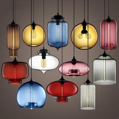 China Dining Room Home Lobby Shopping Mall Latest Product Color Hand Blown Glass Led Hanging Pendant Light for sale