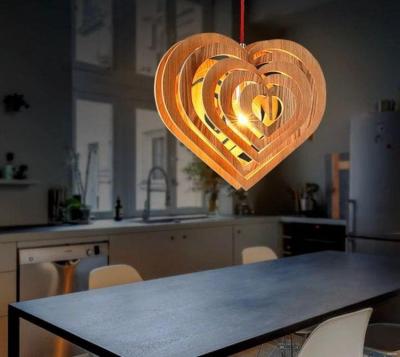 China Modern Rustic Wood Veneer Heart Price Promotion HOTEL Furniture Pendant Lamp for sale