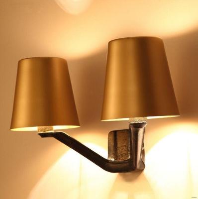 China Industrial Best Price Shade Double Lamp Stand Gold Iron Base Gold Base Bedside Wall Lamp for sale