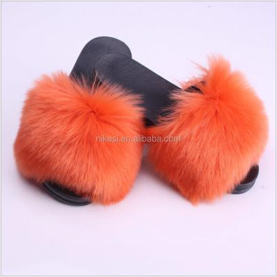 China Wholesale Fluffy Soft Women's Fur Anti-odor Fox Open Sandals And Slippers for sale