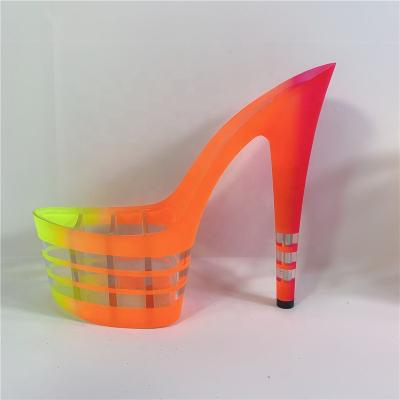 China 7 inch 17cm non-slip super high heel PC material spray sole rainbow color powder striped sole for sale