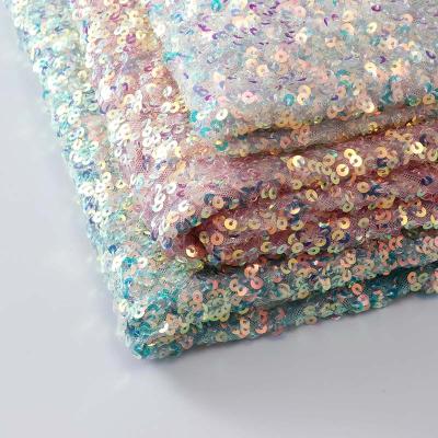 China Fashion 5mm Women Sequin Fabric Sequin Stretch Glitter Sequins Viable Embroidery Mesh Lace for sale