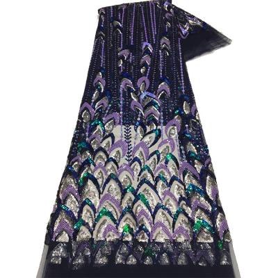 China Polyester Viable Mesh African Embroidery Lace With Shiny Sequins Peacock Sequin Fabric for sale