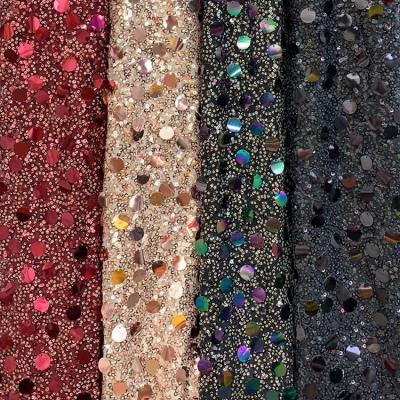 China 2023 Large Viable Fabrics African Lace Embroidery Sequins Polyester Sequin Fabric For Dresses for sale