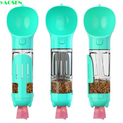 China Sustainable Portable Plastic Travel Drinking Automatic Pet Feeder Portatil Botella 3 in 1 with Poop Bag Dog Water Dog Bottle for sale