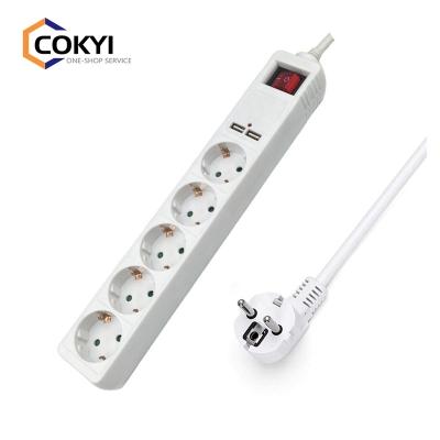 China Residential / General Purpose 5 Way Power Strip with 2 USB Charging Outlets and Flat Plug, with Switch (Connector Strip with Increased Touch Protection) for sale