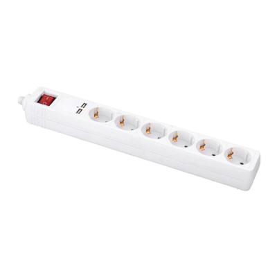 China Residential / General Purpose USB Output 5v , 2.1a Customized Color Power Strip 6 Outlets 3 Meters for sale