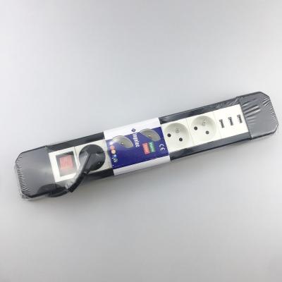 China 5 residential/general purpose outlets With 3 USB ports. 10A, 3680W, 1.5m cable black power strip for sale