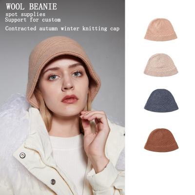 China Fashion\comfortable\durable 100% pure wool knitted solid color striped hat Women's winter warm fisherman hat fashion wear for sale