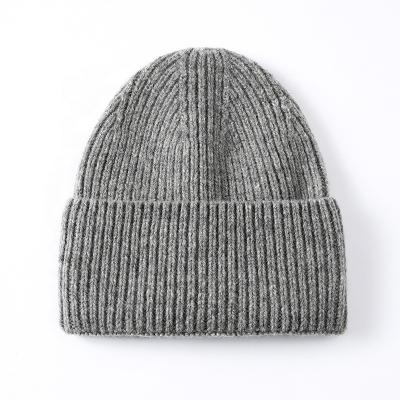 China COMMON New 100% wool knit beanie women's adult hat winter warm and cold striped hat in solid color custom for sale