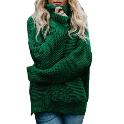 China Anti-wrinkle Autumn/winter coarse needle pullover sweater with high neck and thick warm solid color women's sweater for sale