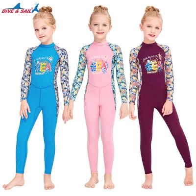 China New Swimsuit Plus Kids DIVE&SAIL Back Waist Zipper Printed Rash Guard Long Sleeve Children UV Protect Surfing Snorkeling Beachwear Swimwear for sale