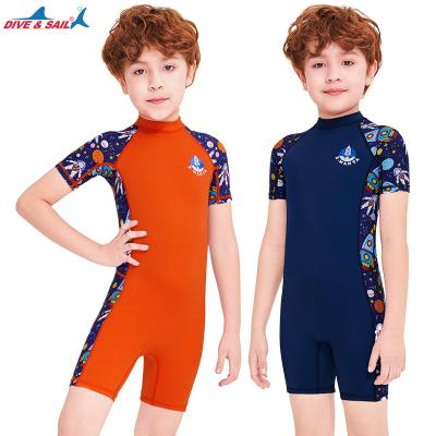 China Factory Wholesale Plus Size Kids Swimwear Printed One Piece Guard Swimsuit Snorkeling Swimwear Short Sleeve Beachwear Rash Guard Kids Swimwear for sale