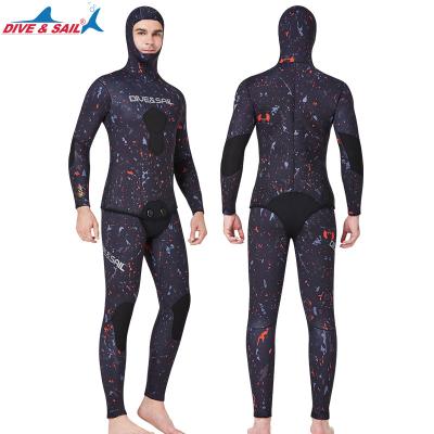 China Dive&sail 3mm 5mm Cr Sponge Wetsuits Antibacterial Two Piece Open Cell 7mm Thick Camouflage Spearfishing Wetsuits With Hood For Men for sale